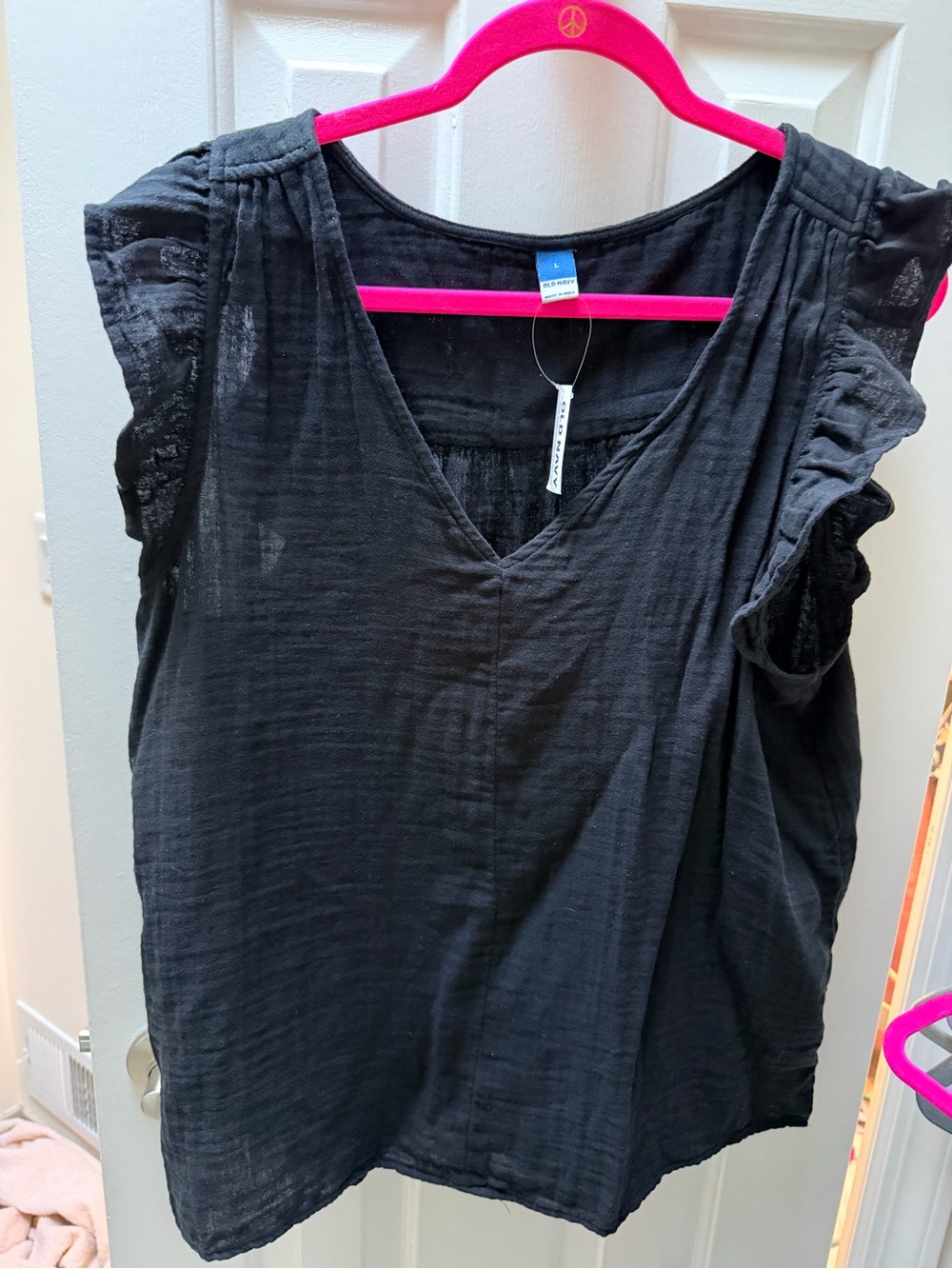 Old Navy Black V-Neck Flutter Sleeve Blouse